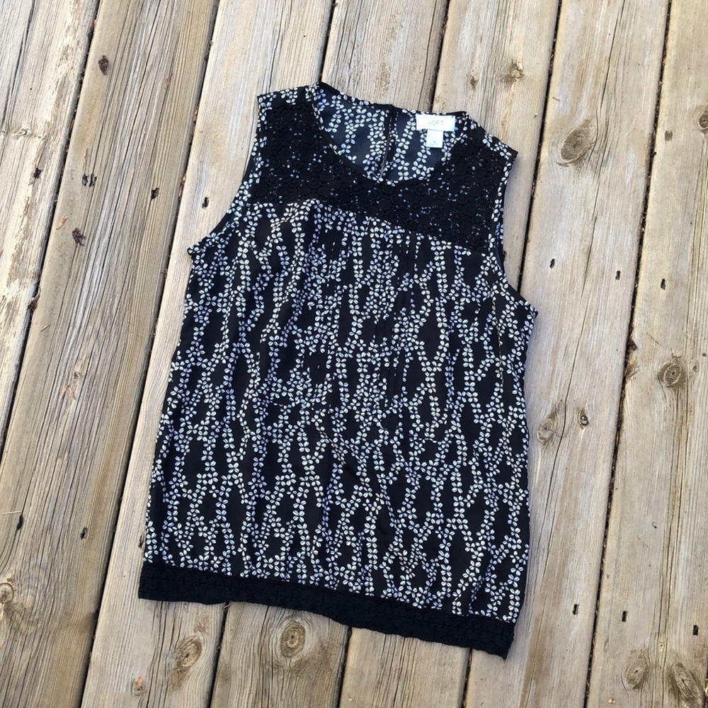 LOFT Black white tank blouse tank top size small